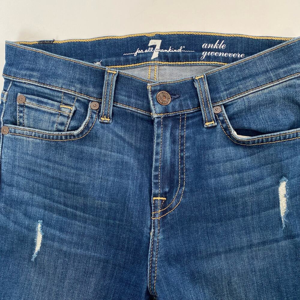 7 For All Mankind Gwenevere Jeans Blue Medium Wash Distressed Skinny Womens 26 - Picture 6 of 11
